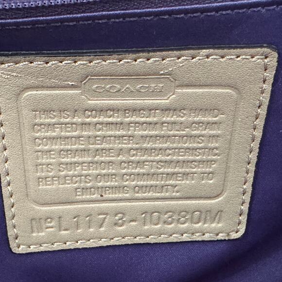 Coach Gallery Patent Leather Tote Bag Tan Camel 10380 Purple Lining - Picture 9 of 15